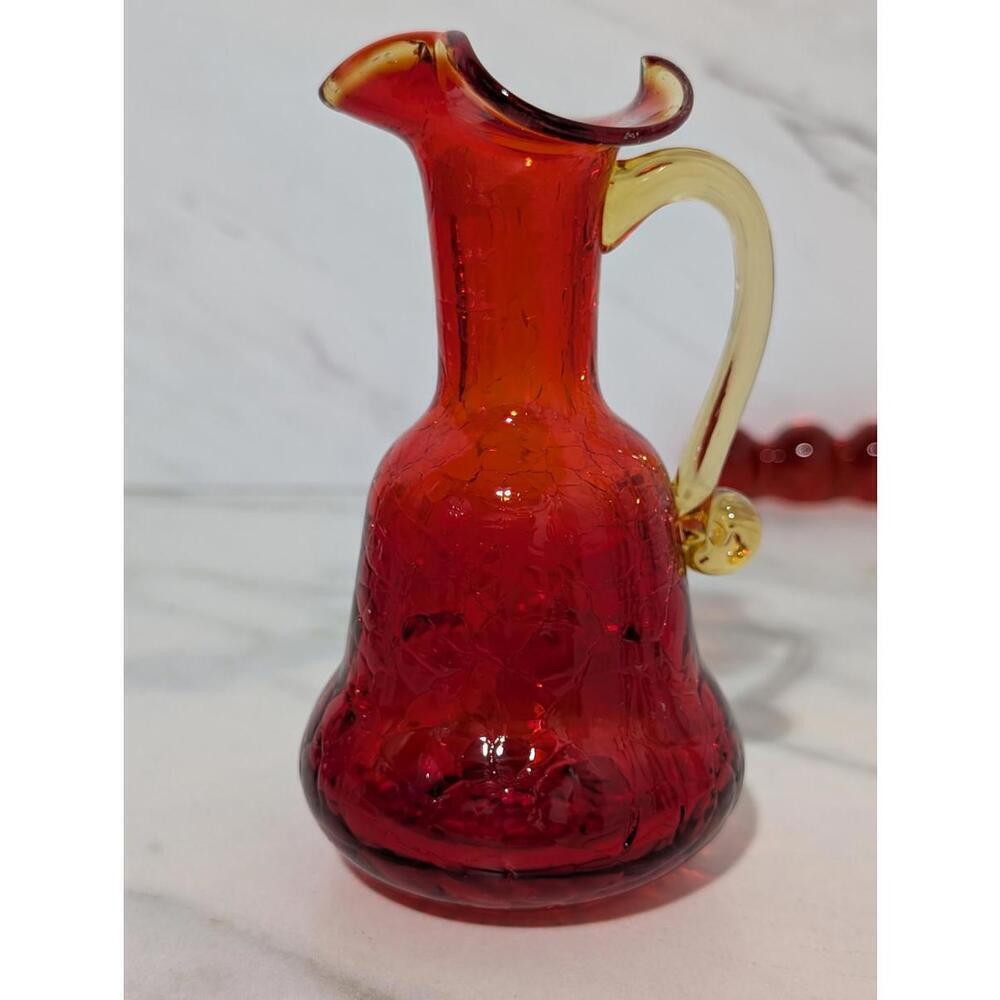 Vintage Red Crackle Glass Cruet Sized Decanter W/Stopper - Picture 6 of 9
